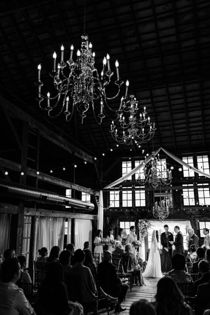 Black and white photograph of Jack's Barn ceremony.