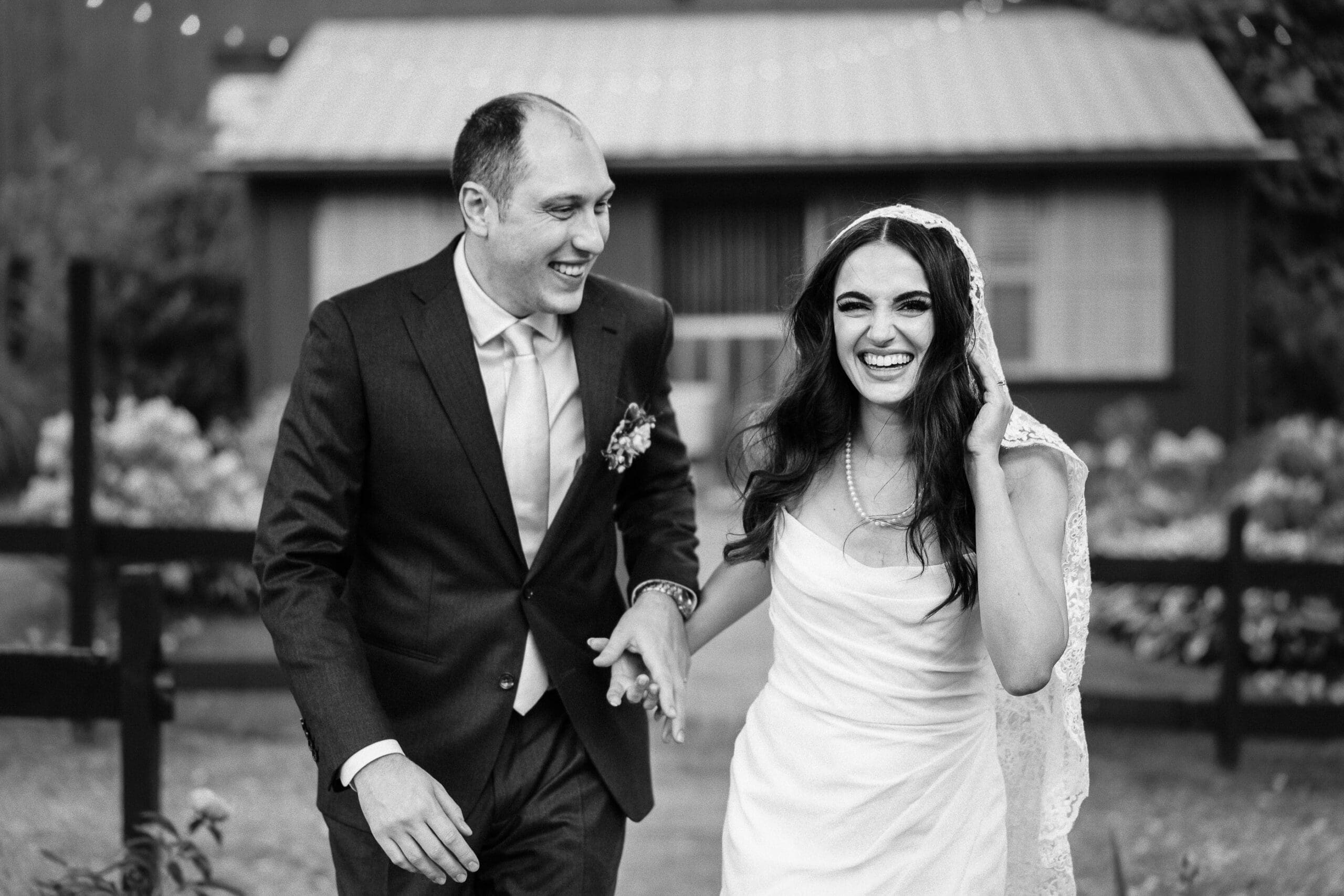 Jack's Barn wedding in Oxford, NJ featuring playful bride and groom portraits by a New Jersey wedding photographer