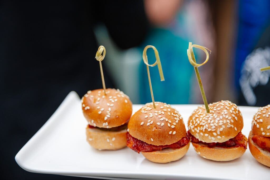 Mini sliders served during cocktail hour at Rat's Restaurant.