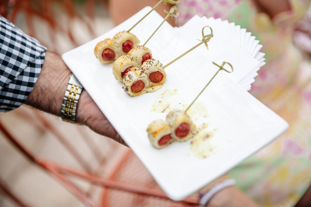 Passed hors d'oeuvres served during cocktail hour at Rat's Restaurant anniversary celebration.
